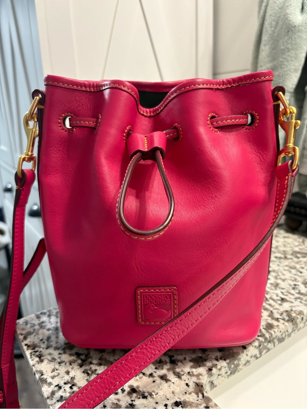 Dooney & Bourke Hot Pink Leather Drawstring Crossbody Bucket Bag Florentine Mini - Picture 2 of 4